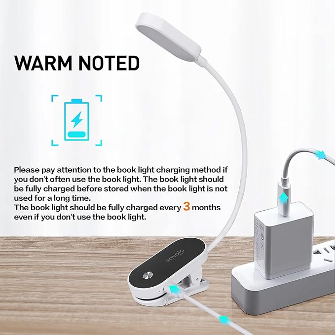 VAVOFO Rechargeable Book Light, 14 LEDs Eye Care Clip On Amber Reading Light for Bookworms Reading in Bed with 9 Colors 9 Brightness (White-Black)