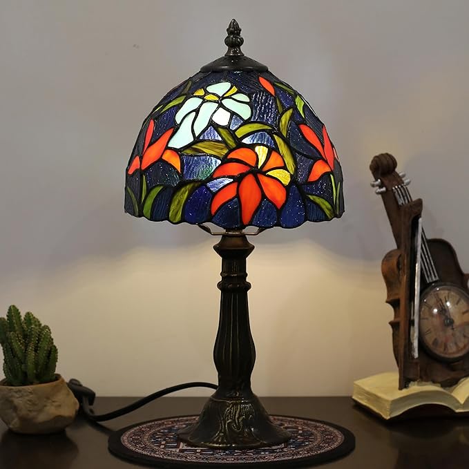 Tiffany Table lamp Suitable for use as a Bedside lamp in The Bedroom or a Night Light in The Living Room It is a Stained Glass lamp 8-inch Small Vintage lamp and is Suitable for Home Office use