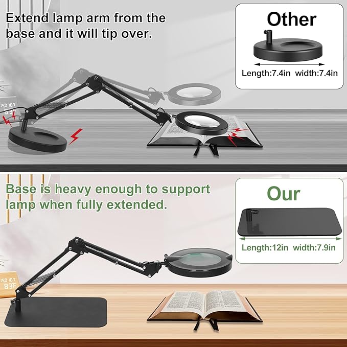 Magnifying Glass with Light, EOOKU 3-in-1 Magnifying Desk Lamp 5X LED Magnifying Lamp with Heavy Base & Clamp, 5 Color Modes Stepless Dimmable, Magnifier Light for Soldering Craft Workbench