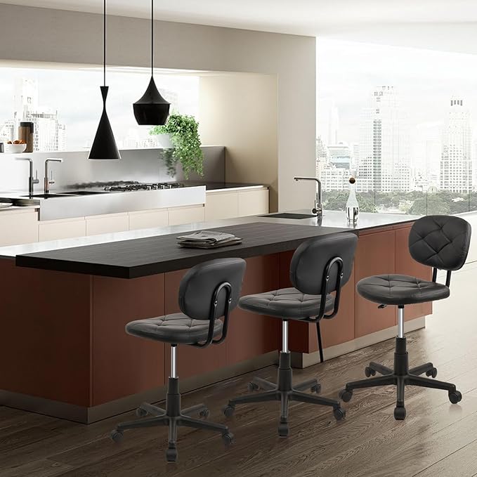 Rolling Stool Chair with PU Leather Backrest and Adjustable Height for Computer Home Standing Desk 4 Pack