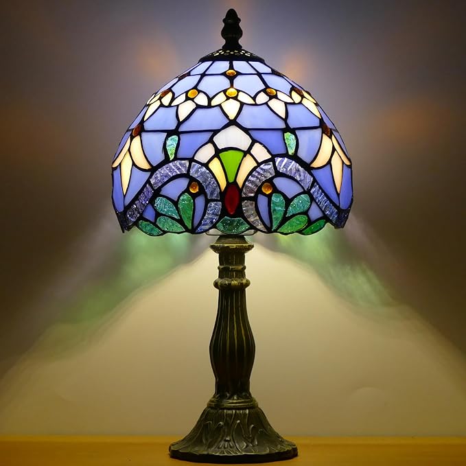 Small Tiffany Lamp Mini Stained Glass Table Lamp Bedside Accent Lamp Memory Sympathy 8X14.5 Inch (Baroque Style)