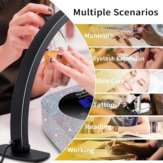 Half Moon Light for Nail Desk,29In Half Moon Lamp with Phone Holder,3000-6000K Nail Lamp Perfect LED Machine Light for Table (Black)