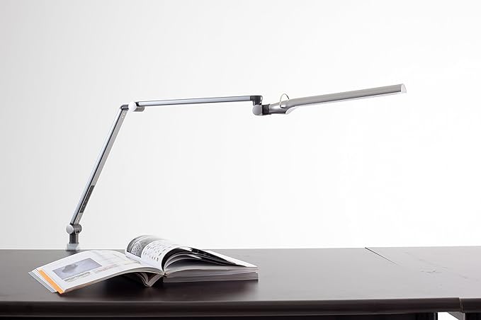 Softech - Natural Ultra Bright Light LED Lamp with swiveling Head & Clamp Type (3 Lighting Modes, 5-Level Dimmer, Touch-Sensitive Control Panel, USB Charging Port, Mobile Device Charger) (Silver)
