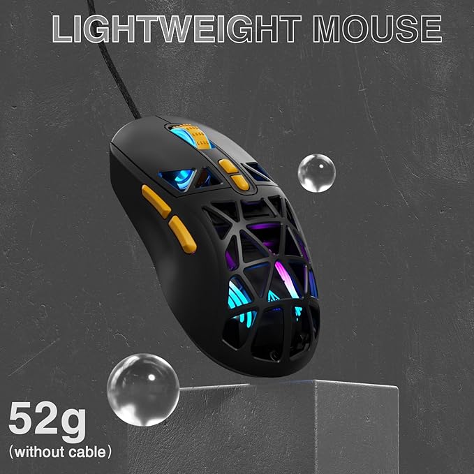SOLAKAKA SM901 Gaming Mouse,13800DPI RGB Mouse with Programmable Buttons,53g Lightweight Wired Mouses for Gamer,Black