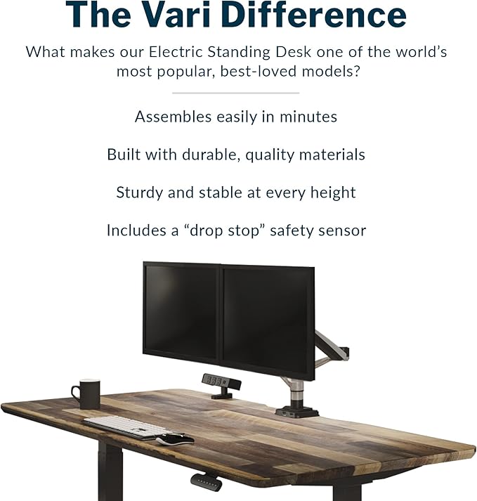Vari Classic Electric Standing Desk - VariDesk Height Adjustable Sit/Stand Desk - Dual Motor with Memory Presets, Stable T-Style Legs - Gaming or Home Office Workstation - 72”x30”, Reclaimed Wood