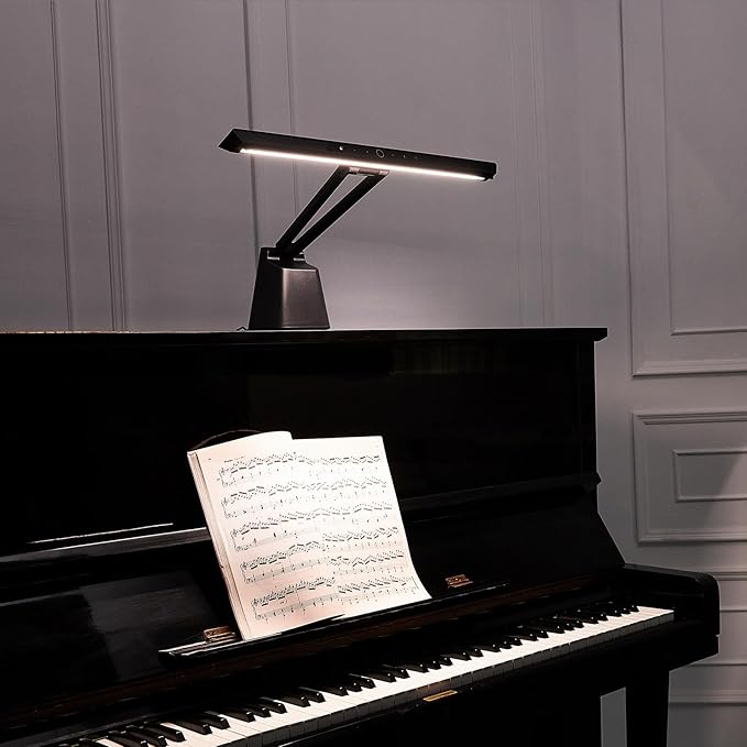 Professional LED Piano Lights for Upright Piano - Piano Lamps with Ambient Light, Memory Function, Eye-Care, 5 Levels Color Temperatures, 5 Levels Dimming, Steady Base, Black(Updated Version)