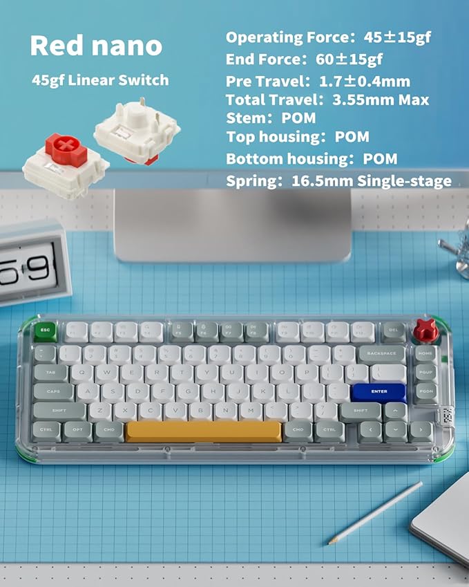 nuphy Kick75 Wireless Low Profile Mechanical Keyboard with Volume Knob,75% Hot Swappable Gaming Keyboard,80 Keys RGB Backlit with PBT Keycaps, Support BT/2.4G/USB-C (Red Nano Switch)