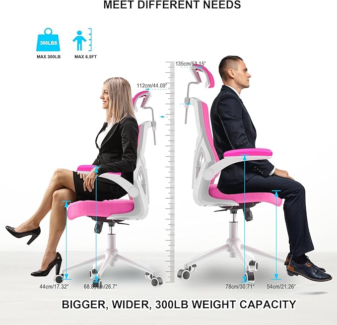 Ergonomic Office Chair with Adjustable Headrest & Lumbar Support - High Back Desk Chair with Flip-Up Arms, 360 Swivel Executive Computer Task Chair (Modern, Neon Pink)