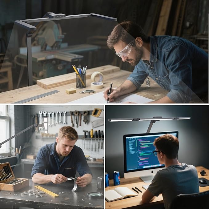 YS-TL23070 Full Spectrum Desk Lamp – Sun Lamp 24W Eye-Care Desk lamp, CRI≥95, 2700K to 6500K Color Temp, Stepless Dimming, Flicker-Free, Low Blue Light, Touch & Remote Control, for Study & Office