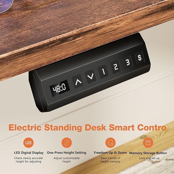 Sweetcrispy Electric Adjustable Height Standing Desk - 55 x 24 inch Sit to Stand Up Desk with Splice Board, Rising Home Office Computer Table with 2 Hook and Wire Hole for Work