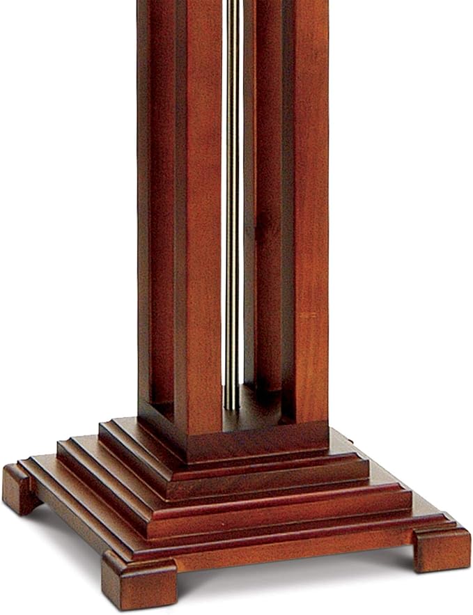 Robert Louis Tiffany Mission Rustic Tiffany Style Floor Lamp with Night Light 62.5" Tall Walnut Wood Column Square Geometric Stained Glass Shade Decor for Living Room Reading House Bedroom