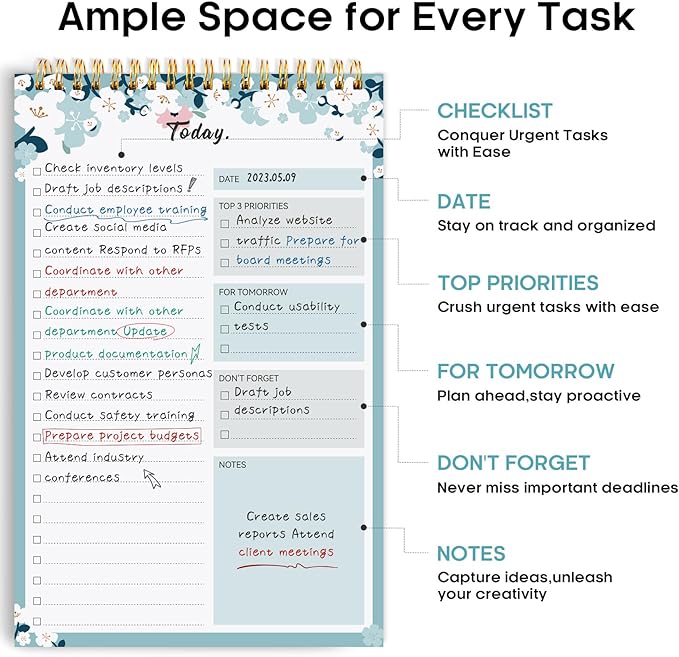To Do List Pad - To Do List Notebook for Work with 52 Sheets, Undated Daily Planner Perfect for Daily Tasks and Goal Setting, To Do List Notepad Suitable for Office, Home and School - Blue Breeze