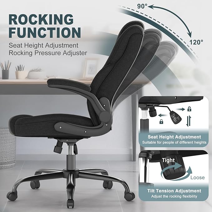 AnyGod Executive Office Chair, Comfy Ergonomic Computer Desk Chairs with Flip-up Armrests, Lumbar Support, High Back, 360° Swivel and Rocking Function for Home Office