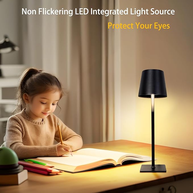 MIOBLUE 2 Pack Cordless Table Lamp,Portable LED Desk Lamp, 5200mAh Battery Operated, 3 Color Dimmable Table Light for Restaurant,Coffee Shop Night Light,Bedroom,Bars,Outdoor Party,Camping