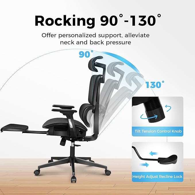 MAISON ARTS Ergonomic Mesh Office Chair, High Back Comfortable Task Chair Desk Chair with Adjustable Lumbar Support and Footrest - Extra Support for Neck and Upper Back