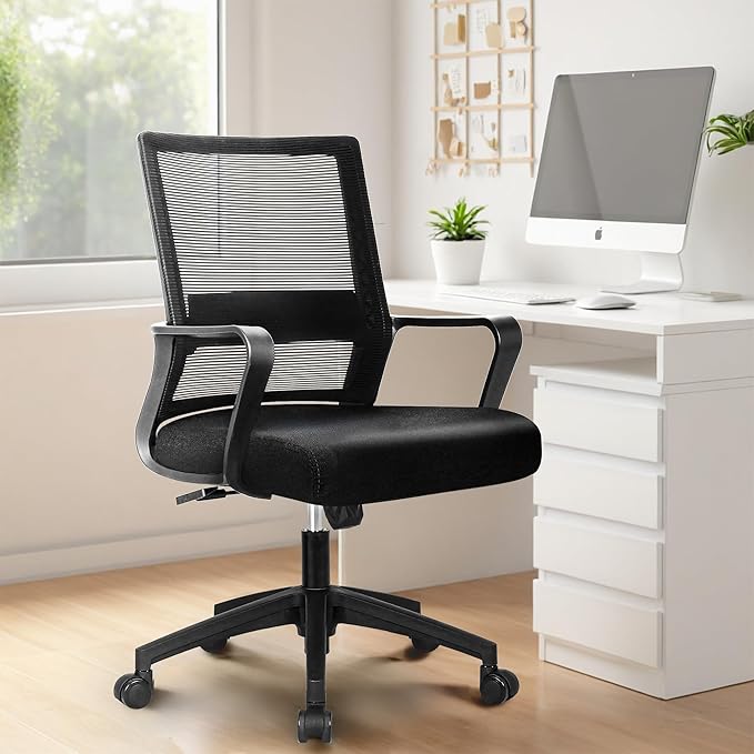 NEO CHAIR Office Chair Gaming Desk Computer Chair Ergonomic Mesh Mid Back with Wheels Lumbar Support Comfy Swivel Adjustable for Home (Black)
