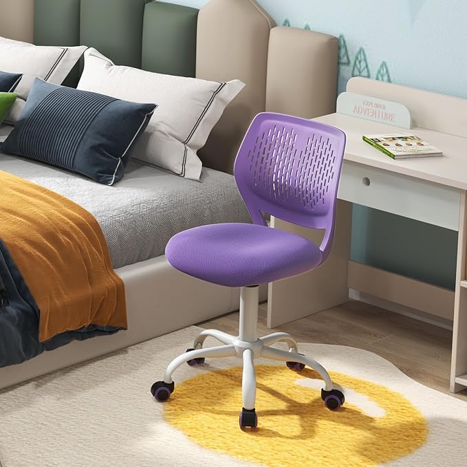 POWERSTONE Small Desk Chair with Wheels Home Office Chair Mid Back Armless Computer Task Chair Adjustable Swivel Rolling Chair for Small Space Purple