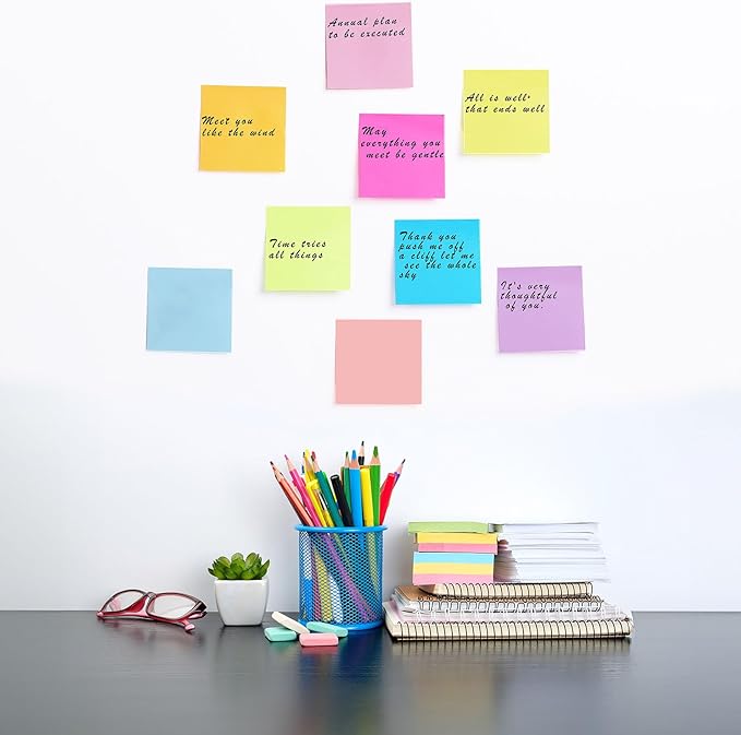 (24 Pack) Sticky Notes 3x3 in Post, Self-Stick Notes Pads 12 Bright Colors Sticky Note, Strong Adhesive, Recyclable, Easy to Post for Home, Office, Notebook