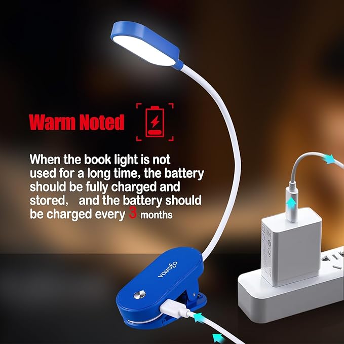 VAVOFO Rechargeable Book Light, 14 LEDs Eye Care Clip On Amber Reading Light for Bookworms Reading in Bed with 9 Colors 9 Brightness (Blue)