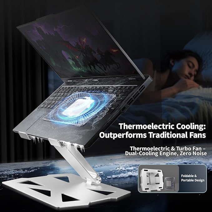 Peltier Laptop Cooler Stand - Thermoelectric Cooling Pad for 12-19" Laptops, Detachable Design with Height/Angle Adjustment, Ultra-Quiet Cooling for Gaming&Office