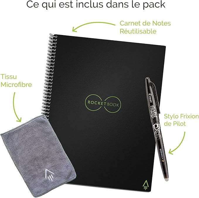 Rocketbook Fusion Reusable Undated Productivity Planner, Letter Size 8.5x11, Green - Goals, Monthly and Weekly Calendar, Daily To-do List, Lined and Dotted Notes Pages
