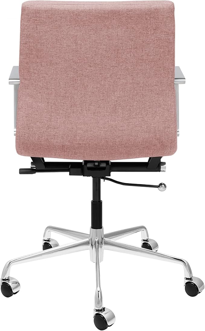 Laura Davidson Furniture SOHO II Ribbed Office Chair - Mid Back Desk Chair, Ergonomically Designed with Arm Rest & Swivel, Made of Poly-Cotton Fabric, Coral Pink Fabric, Computer Chair