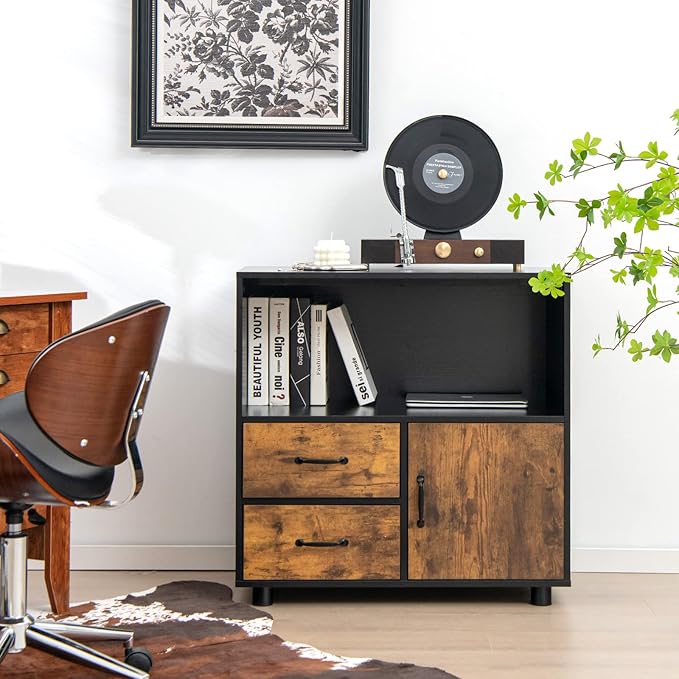 Giantex 2 Drawer File Cabinet - Lateral Filing Storage Cabinet with Industrial Style, Anti-Scratch Surface, Anti-Tipping Device, Middle Open Shelf, Printer Stand for Home Office 31.5” x 16” x 31.5”