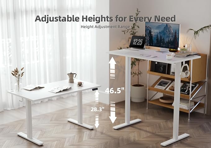 Seang Standing Desk with Adjustable Height, 40x24 Inch Electric Stand Up Desk for Home Office, Studio, Computer Workstation, White Top