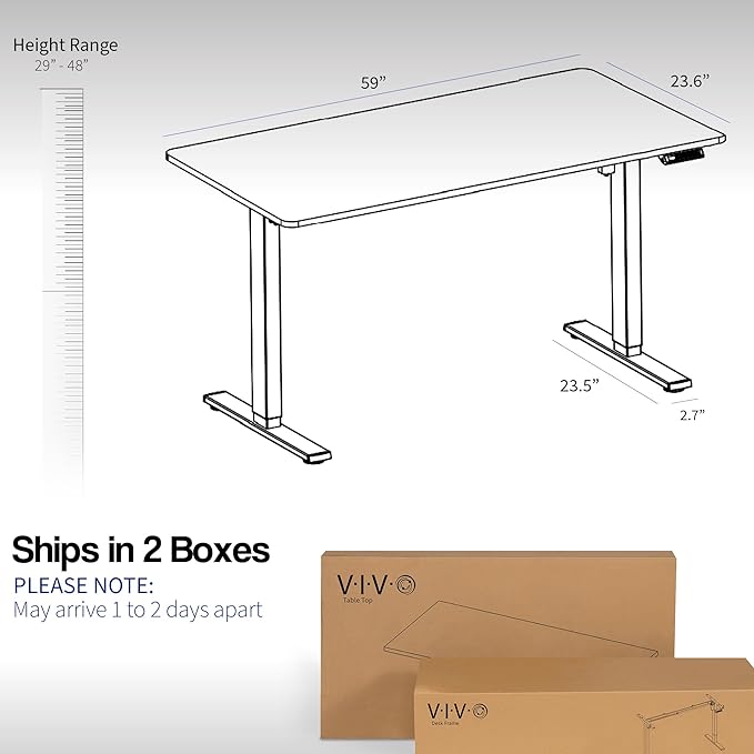 VIVO Electric 60 x 24 in Standing Desk, Memory Height Adjustment, 1B Series, One-Piece White Top, Gray Frame, DESK-KIT-1G6W