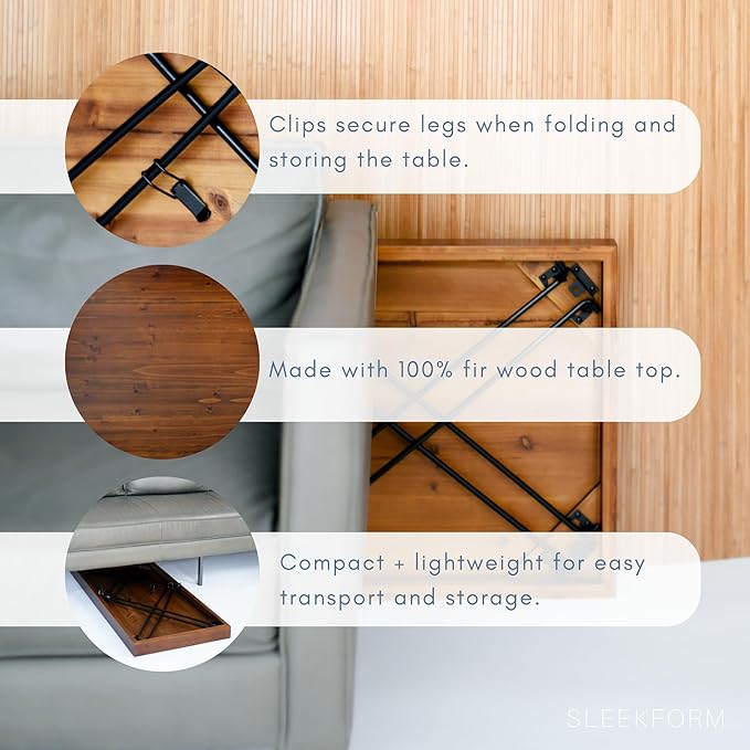 Sleekform Wooden Folding Desk - Lightweight Small Portable Writing Table, Foldable Table, Desk for Small Bedroom Spaces and Home Office - No Assembly Required