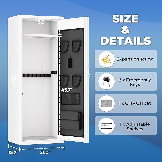 Greenvelly 12-14 Gun Safe for Rifles and Pistols,Gun Cabinet with Password Lock for Home,Office,Bedroom(White,Assembly Required)