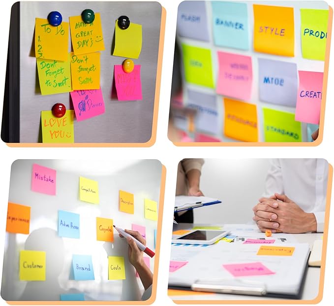 96 Pads Sticky Notes, 3 x 3 in, 50 Sheets/Pad, 6 Bright Colors Sticky Notes, Self-Stick Notes, Easy to Post for Home Office