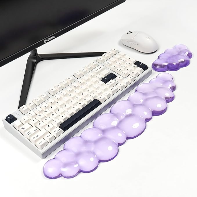 Purple Cloud Wrist Rest Set, Gel Wrist Rest for Keyboard and Mouse, Wrist Rest for Computer Keyboard 60%/68%/75%,Comfort & Support for Typing and Gaming