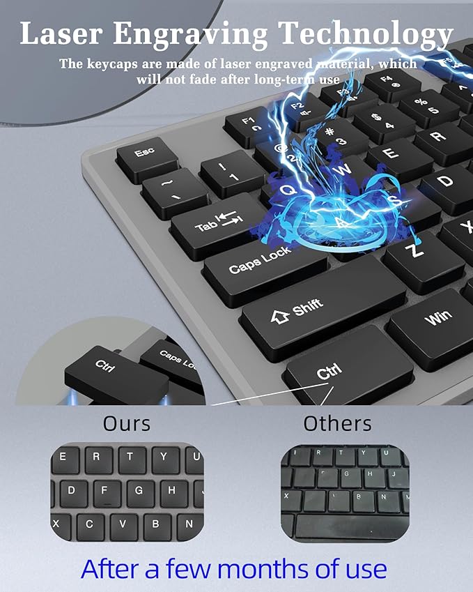 Wired Computer Keyboard Character anti fading,Corded Low-Profile, 12 Multimedia Hotkeys,1.6m Cable USB Interface Plug and Play Suitable for Computers, Laptop and PC,Full-Size,Number Pad, Office