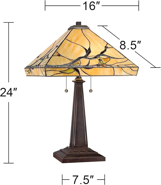 Robert Louis Tiffany Budding Branch Mission Tiffany Style Table Lamp 24" High Bronze Brown Metal Antique Copper Glass Art Shade Decor for Living Room Bedroom House Bedside Nightstand Home Office