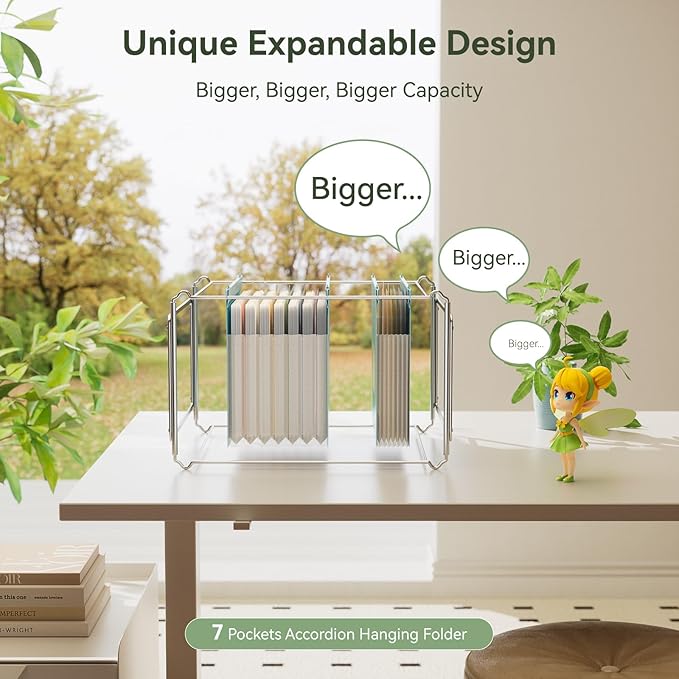 Wheat Straw Expanding Hanging File Folders, File Organizer, 1.2" Accordion Pockets, Large Capacity, Letter Size for Filing Cabinet, 100% BPA Free, Return to Nature, Healthy Living-Pink