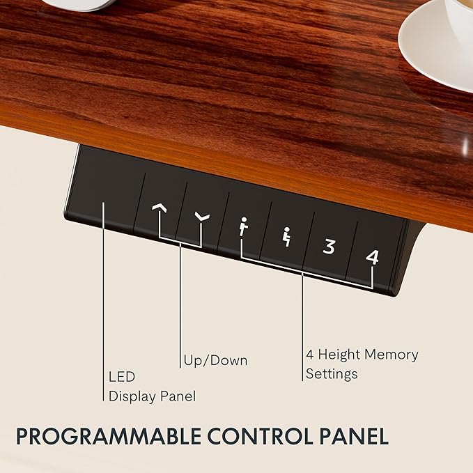 FLEXISPOT EN1 Whole-Piece Standing Desk - 60"x24" Electric Stand Up Desk Workstation, Home Office Computer Standing Table Height Adjustable (Black Frame + Mahogany Top, 2 Packages)
