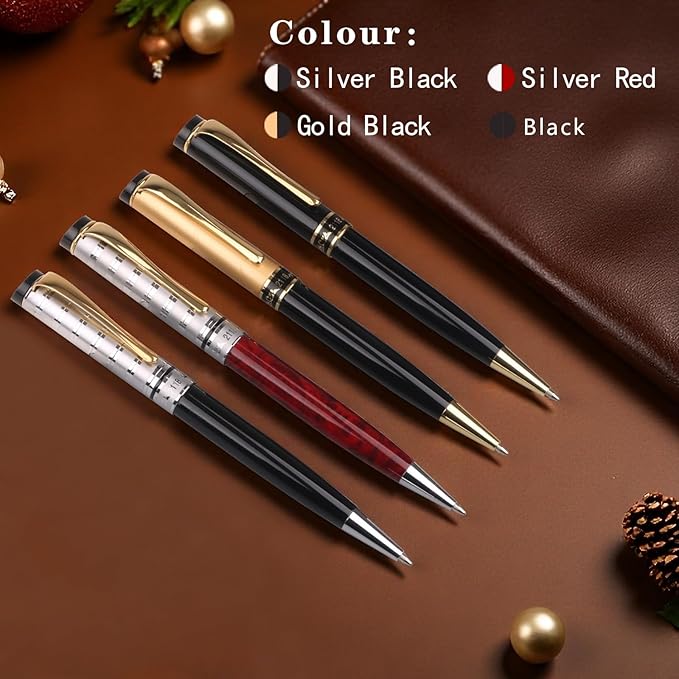 Luxury Ballpoint Pens, Retractable Metal Pen with 10 Refills (Black, Blue, Red) for Smooth Writing - Executive Office Desk Accessories, Ideal Gifts for Professionals, Teachers, Nurses
