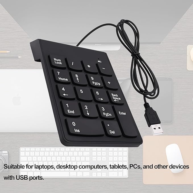 USB Numeric Keypad Wired Number Pad Portable USB Numpad 18 Key Number Keyboard for Laptop, PC, Computer, Desktop- Black