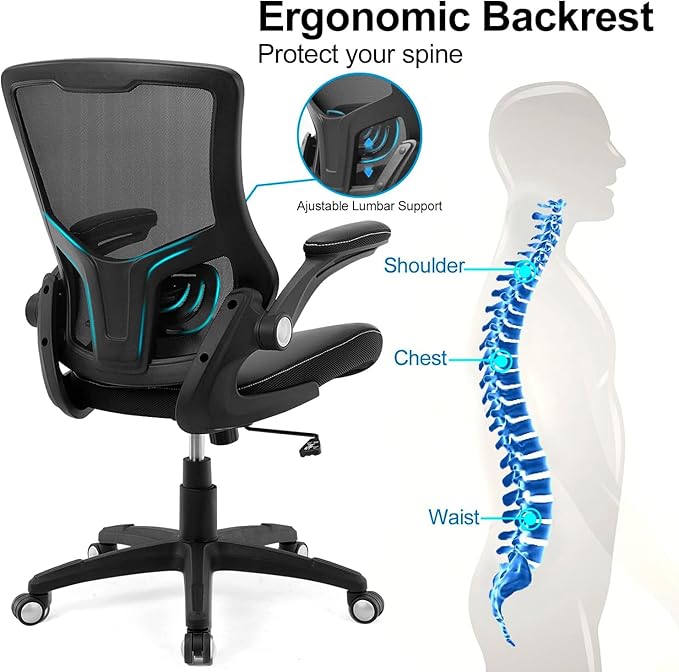 Ergonomic Office Chair Desk Computer PU Leather Home Office Desk Chair with Lumbar Support Flip-up Armrests, Executive Rolling Swivel Comfy Task Chair
