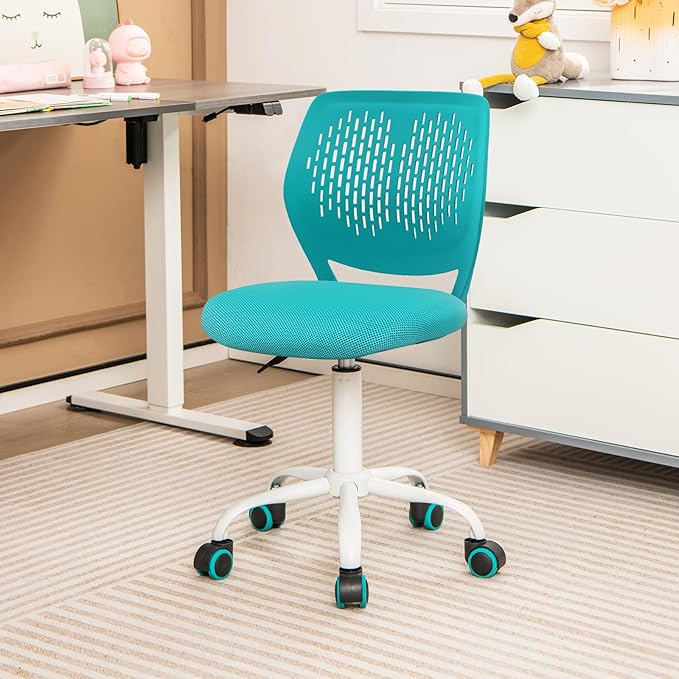 POWERSTONE Home Desk Chair Cute Office Chair Small Adjustable Swivel Task Chair Armless Writing Desk Chair for Small SpaceTurquoise