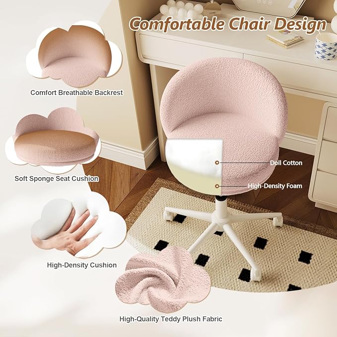 Modern Armless Office Chair with Back, Swivel Makeup Small Vanity Chair, Height Adjustable Computer Task Chair for Bedroom Living Room
