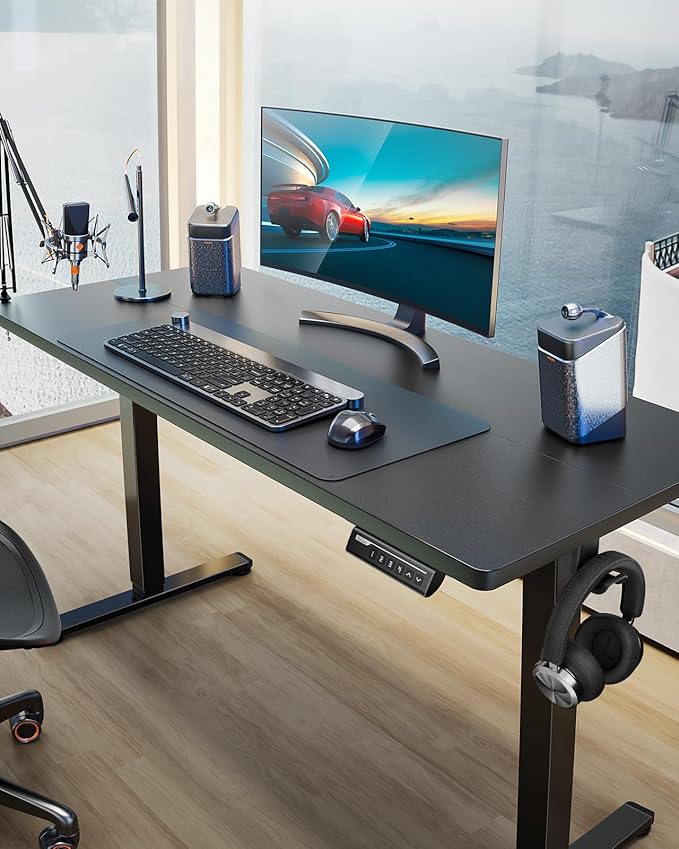ErGear Height Adjustable Electric Standing Desk, 63 x 27.5 Inches Sit Stand up Desk, Large Memory Computer Home Office Desk with Two-Piece Desktop (Black)