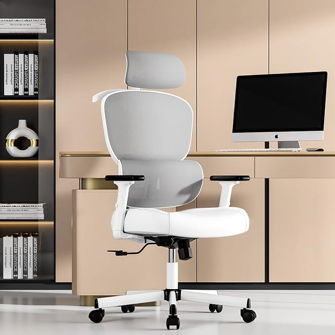 Office Chair, Ergonomic Desk Chair, High Back Desk Chair, Big and Tall Reclining Comfy Home Office Chair with Lumbar Support Breathable Mesh Computer Chair Adjustable Armrests