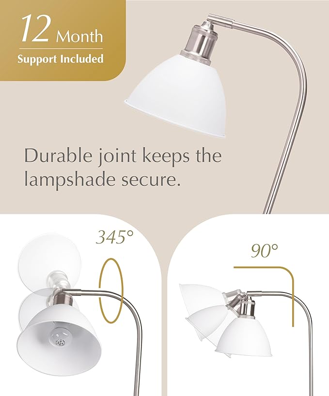 HarvestLand Halo White Desk Lamps – Adjustable Reading Lamp, Pharmacy Style Metal Desk Lamp, Industrial Table Lamp with Solid Base for Bedside Table, Home Office, White Table Lamp