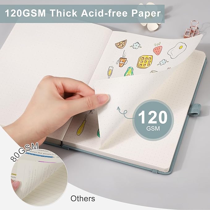 EMSHOI Dotted Notebook - 256 Pages A5 Dotted Grid Journal Notebook,120gsm Thick Paper,16 Perforated Pages, Smooth PU Leather, Inner Pocket,5.75'' × 8.38''-Green