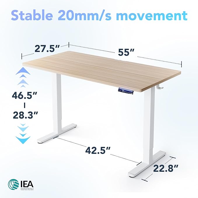 HUANUO AI-Powered Electric Standing Desk with Smart APP, Work with Alexa & Google, Adjustable Height, 6 Memory Settings, Sedentary Reminder, Ergonomic Sit-Stand Desk, 55-inch, Light Walnut