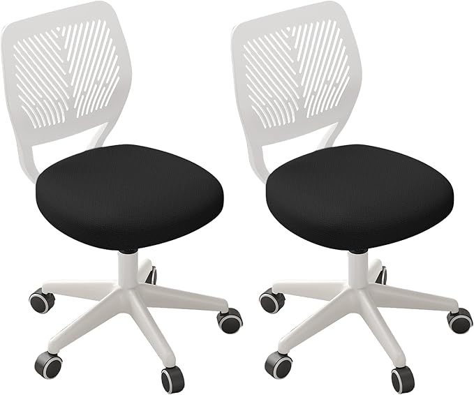 Armless Desk Chair, Height Adjustable Swivel Office Rolling Task Chairs with Soft Mesh Padded Cushion, Ergonomic Small Study Computer Chair for Girls Boys Teens (Black White, 2PCS)