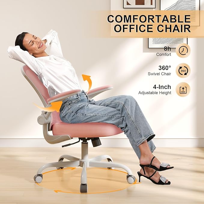 Office Chair, Ergonomic Desk Chairs 330LBS Capacity High Back Mesh Computer Chair with Flip-up Armrests, Comfy Work Chair with Adjustable Lumbar Support
