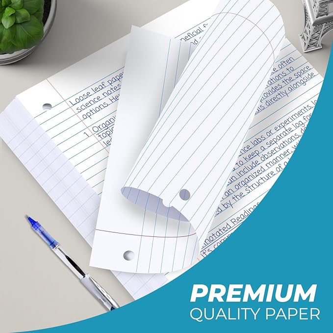 Rosmonde 6 Pack Loose Leaf Paper, 900 Sheets, Wide Ruled, 8" x 10.5", Bulk Notebook Paper, 150 Sheets/Pack, Fits Standard 3 Ring Binders, Wide Ruled Filler Paper for School, White Notebook Paper